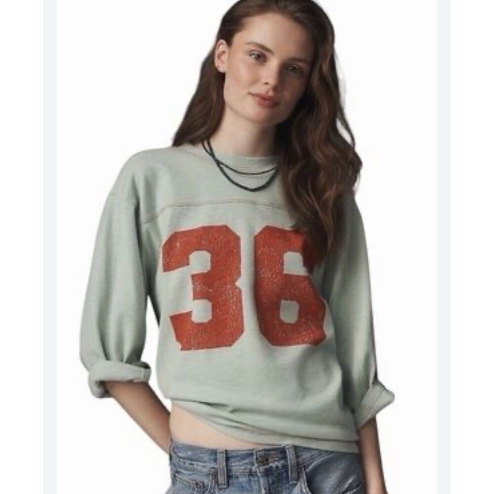 Anthropologie Pilcro Varsity Tee Shirt Green Cotton Vacay Travel Size XS NWT